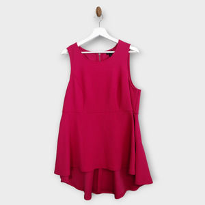 Torrid Top Women's 2 Fuchsia Pink Ponte Hi Lo Textured Peplum Barbiecore Blouse